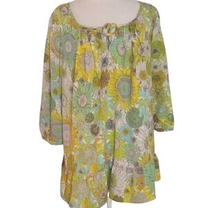 Liberty of London Target Bright Yellow Green Floral Flowy Blouse Top Size XL
